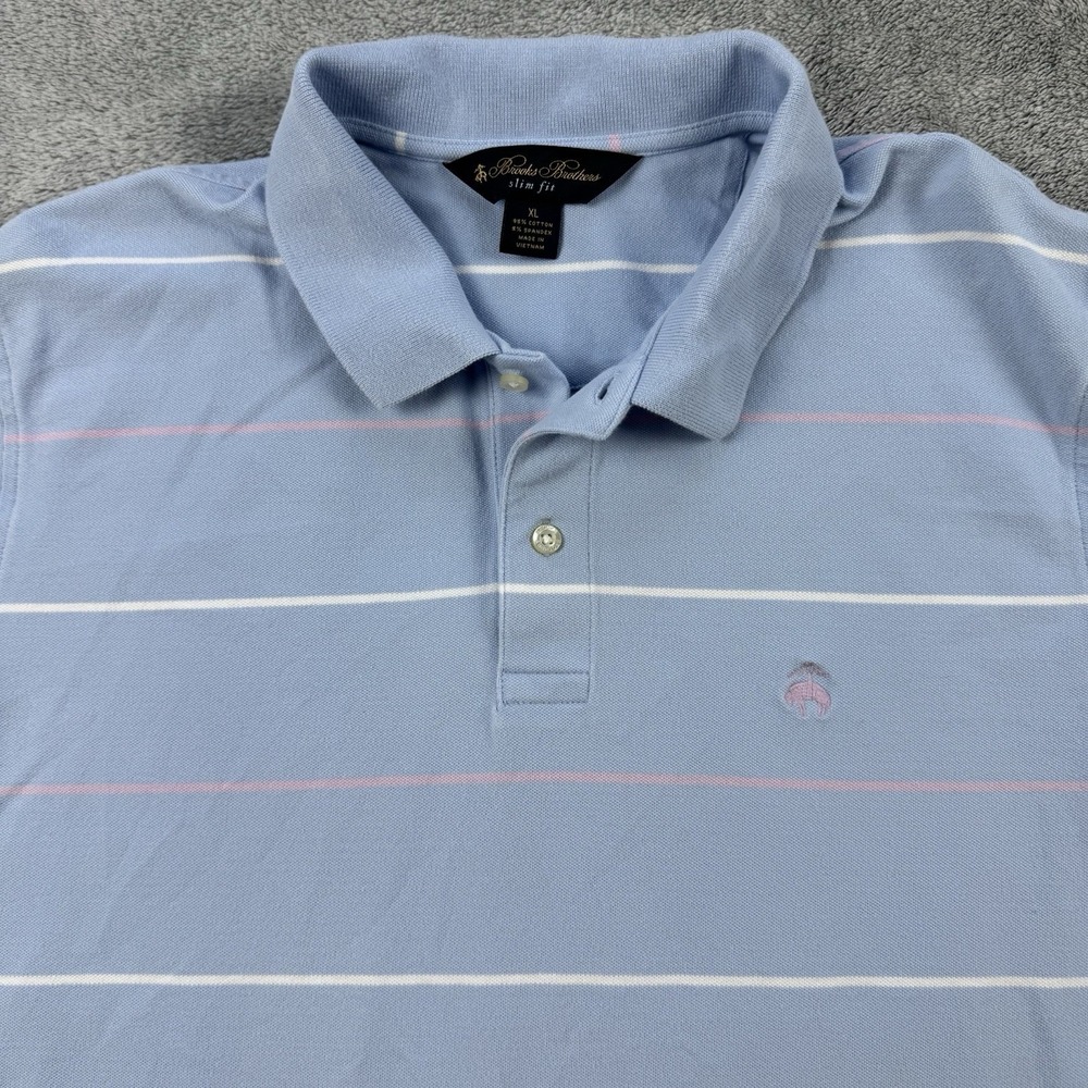 Brooks Brothers Men's Striped Slim Fit Polo Shirt Blue White Pink Extra Large